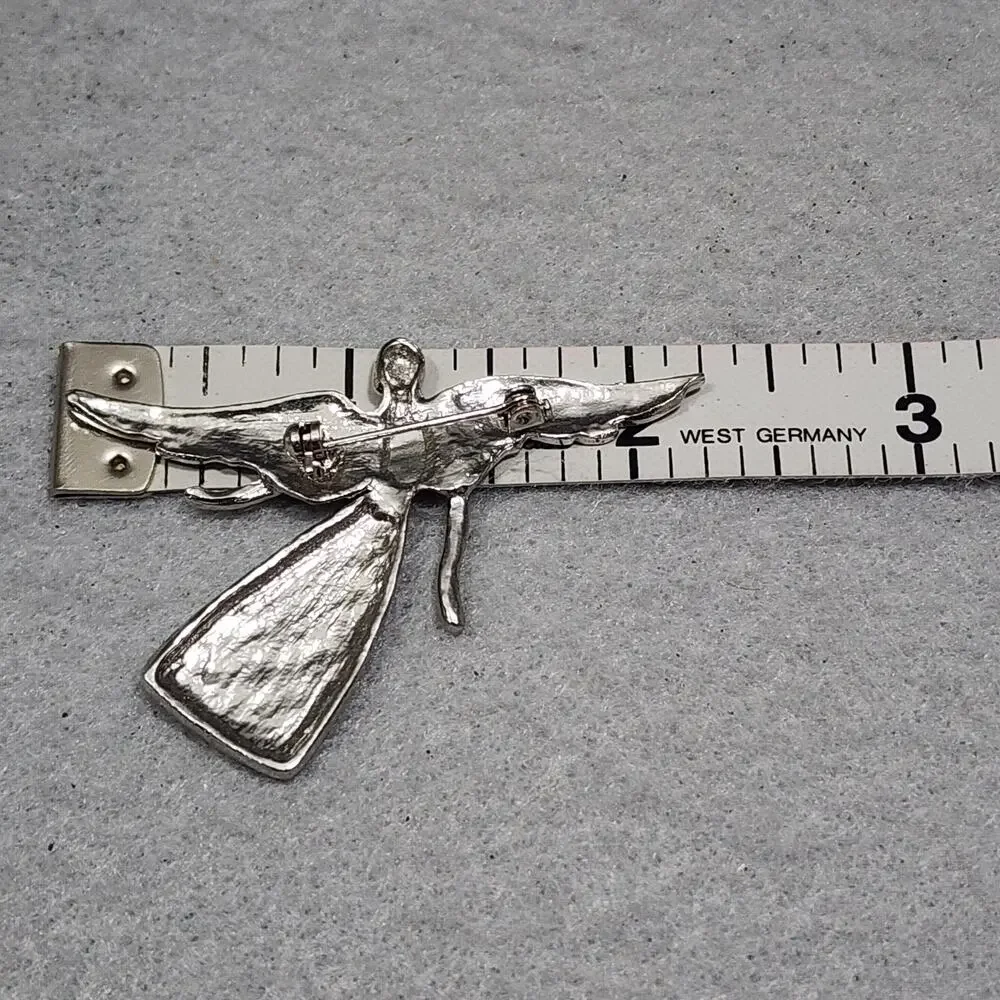 'My Sister My Friend' Inscription Angle In Flight Brooch Pin Vintage Silver Tone